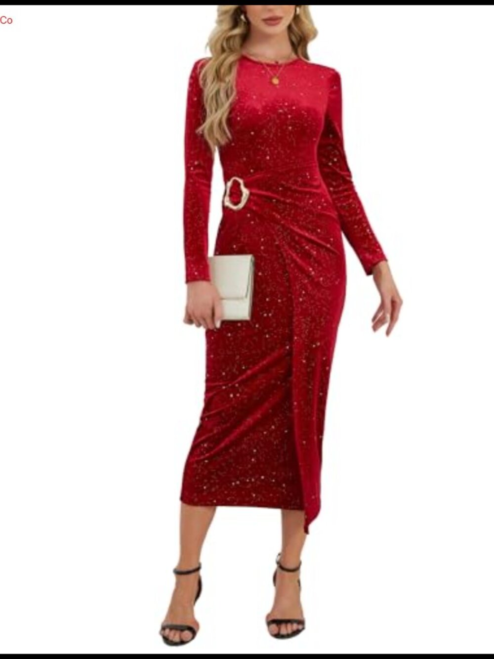 Women Long Sleeve Velvet Bodycon Dress Sequin Glitter Wrap Midi Cocktail Party